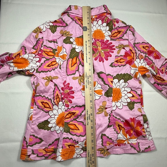 Vintage AMI Floral Print Button Down Jacket Pink Orange White Women's Size L - Picture 7 of 7